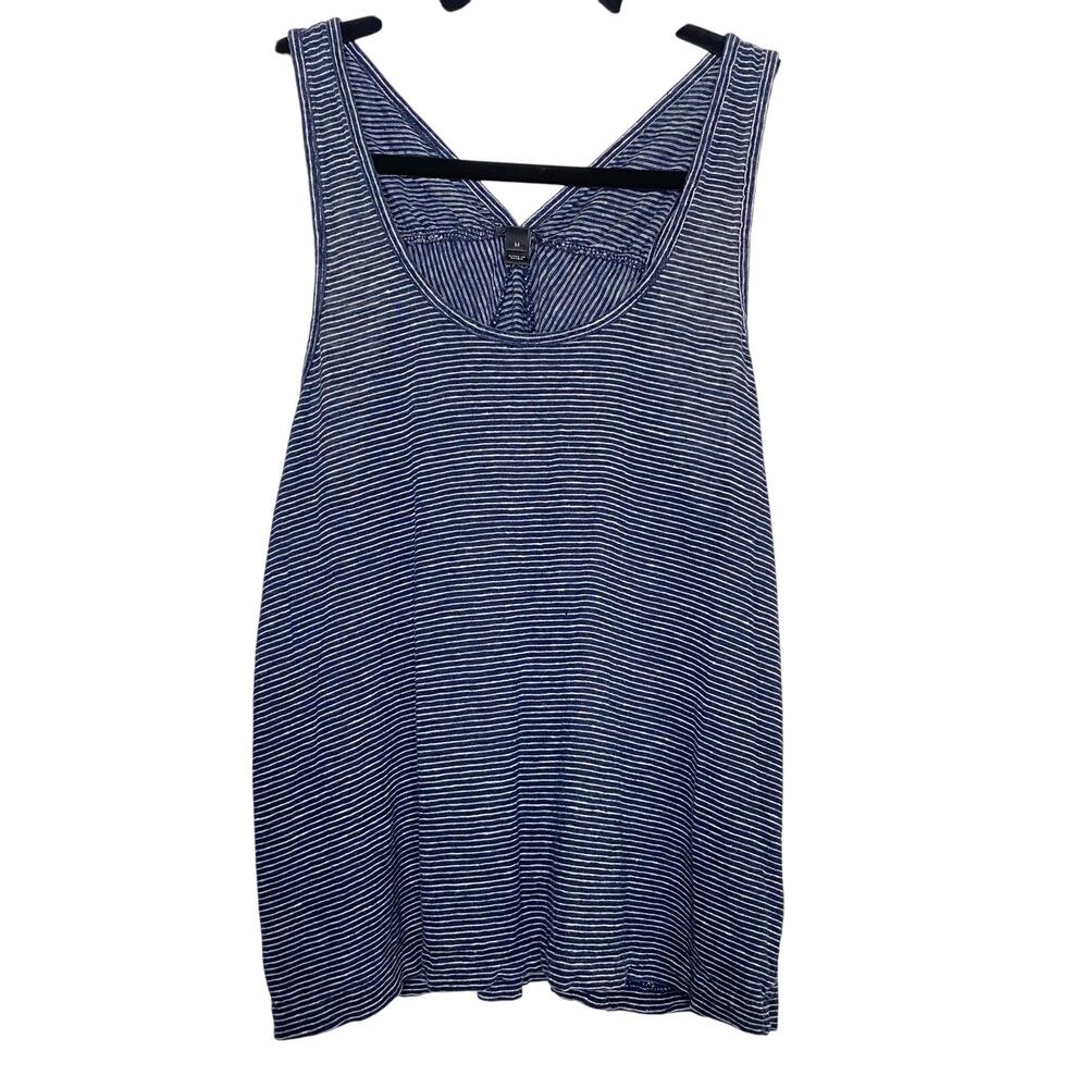J Crew Blue and White Striped 100% Linen Tank Top Size Medium